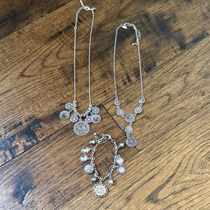 Lia Sophia Silver-Tone Filigree Necklace and Charm Bracelet Set